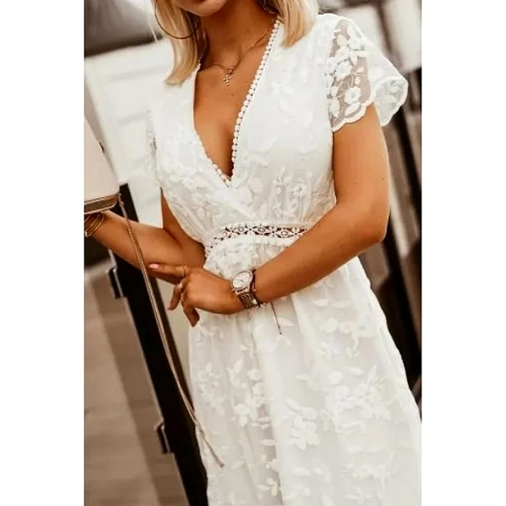 LAST ONE! Boho Lace Bridal V-Neck Maxi Dress